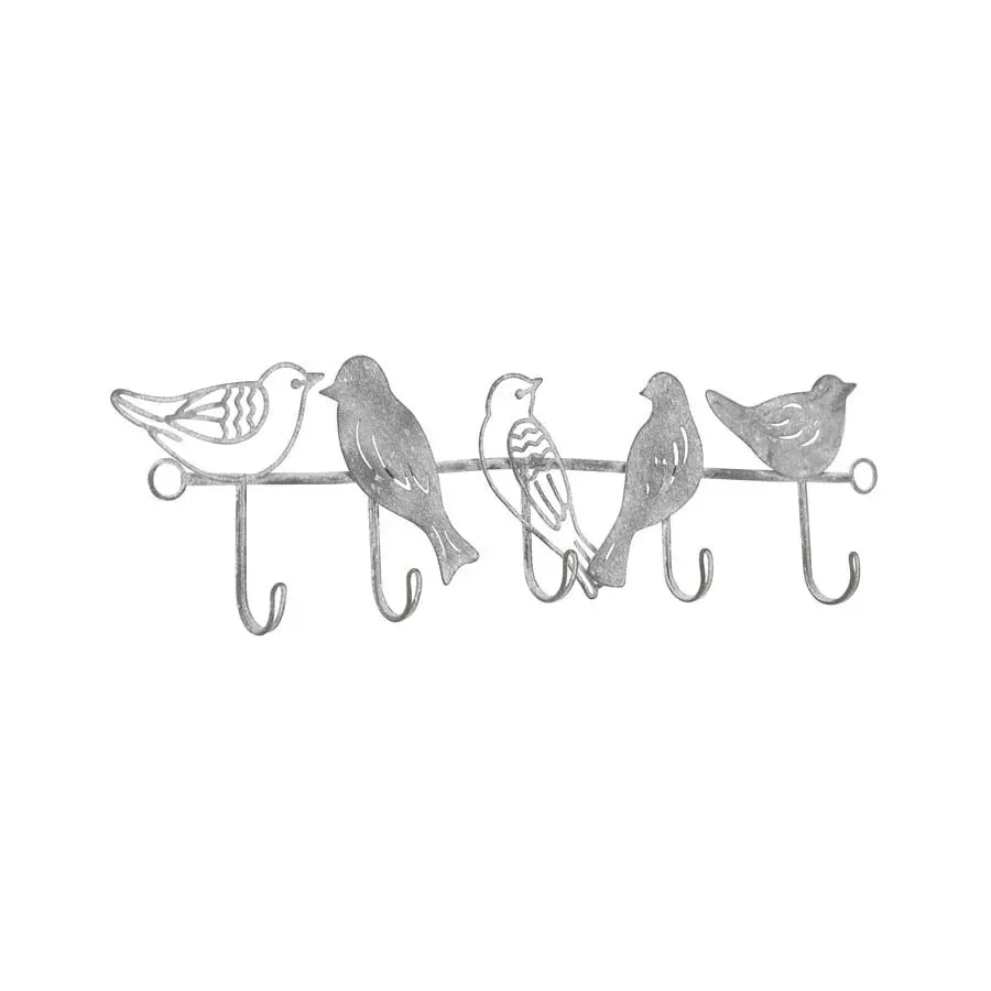 Willow & Silk Grey 32cm Bird Family 5 Wall Hook Coat/Scarf Organiser