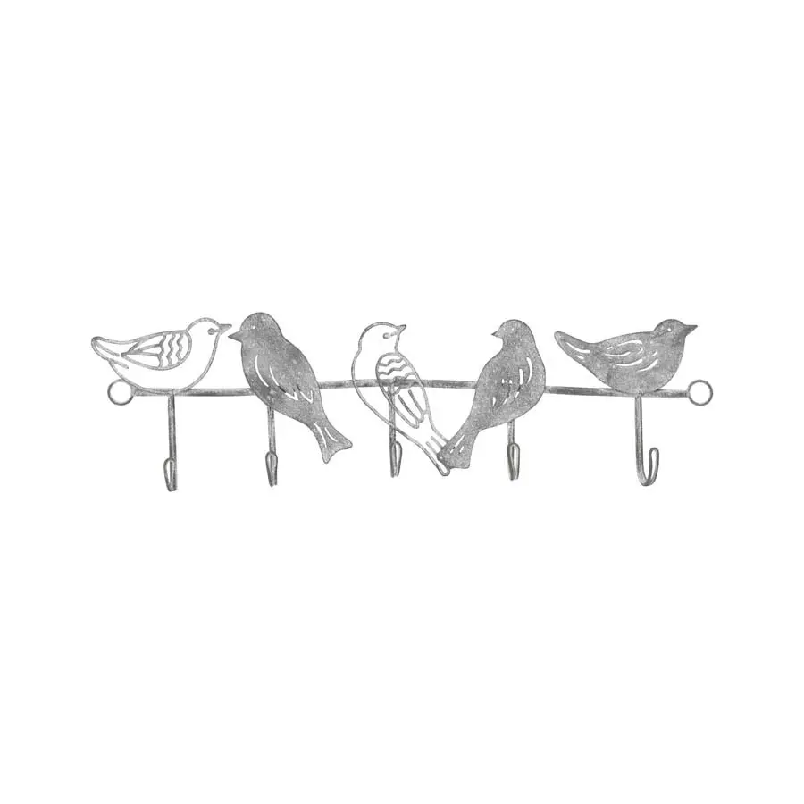 Willow & Silk Grey 32cm Bird Family 5 Wall Hook Coat/Scarf Organiser