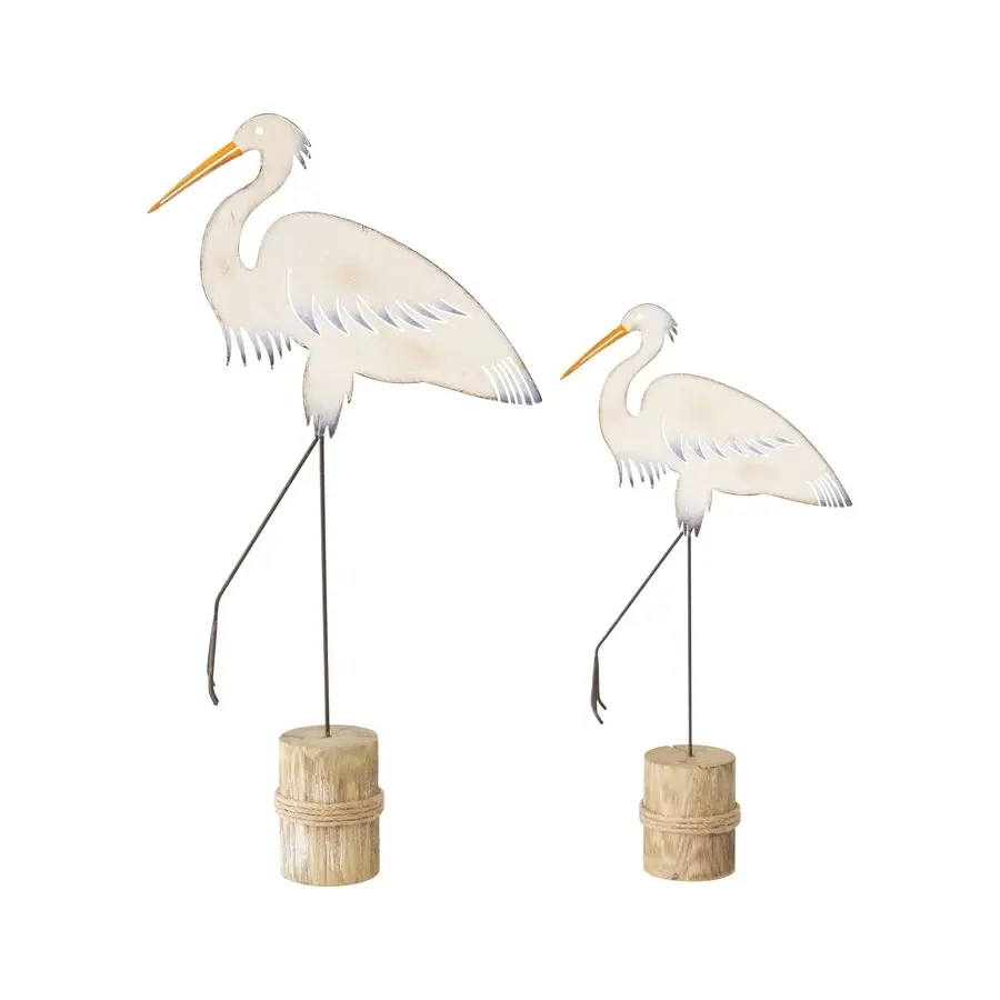 Willow & Silk Metal 49cm/37cm Set of 2 Heron Bird On Base Ornament