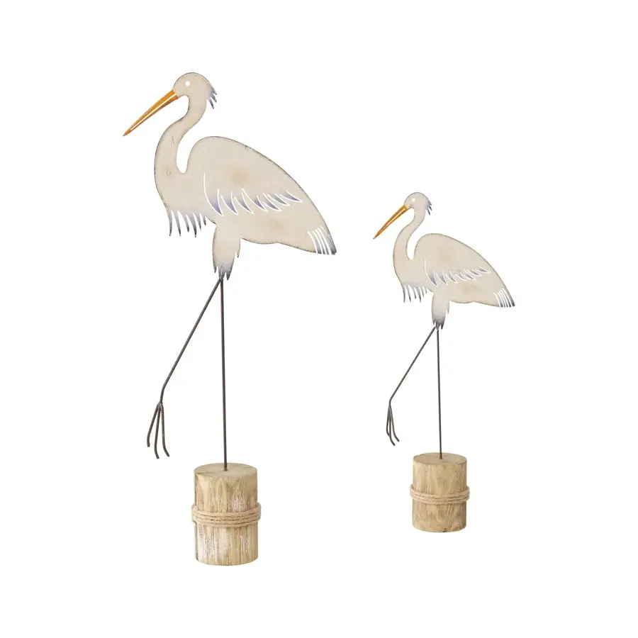 Willow & Silk Metal 49cm/37cm Set of 2 Heron Bird On Base Ornament