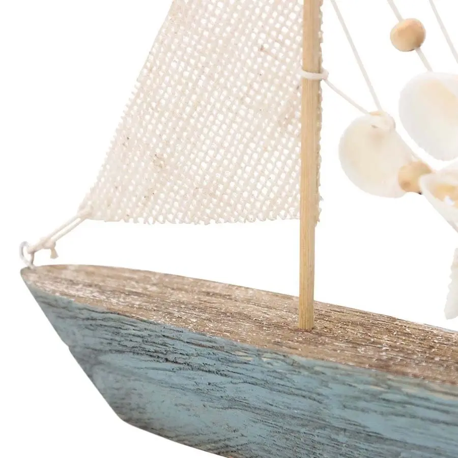 Willow & Silk Wooden 31cm/24cm Set of 2 Sailboat w/Shells Tabletop Ornament