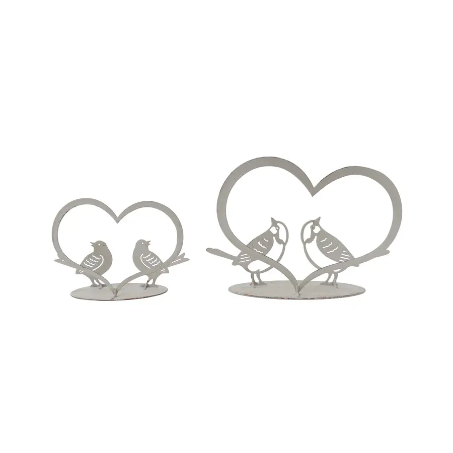 Willow & Silk Set of 2 White 20/15cm Lovebirds Heart Table Decor/Ornament