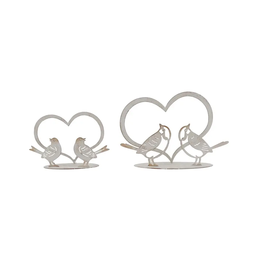 Willow & Silk Set of 2 White 20/15cm Lovebirds Heart Table Decor/Ornament