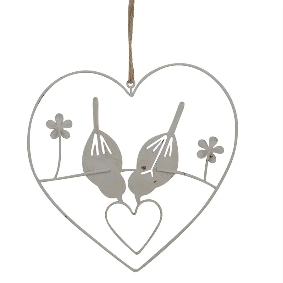 Willow & Silk Hanging 15.5cm Lovebirds Heart/Flowers Metal Wall Art