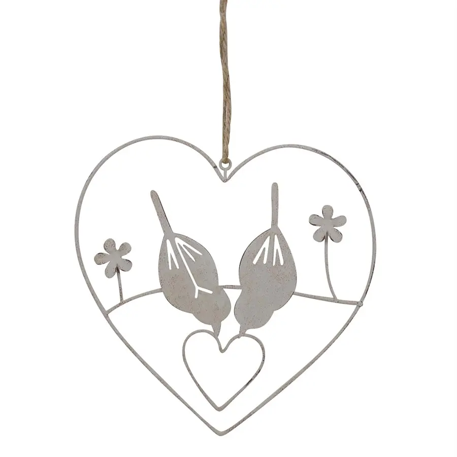 Willow & Silk Hanging 15.5cm Lovebirds Heart/Flowers Metal Wall Art