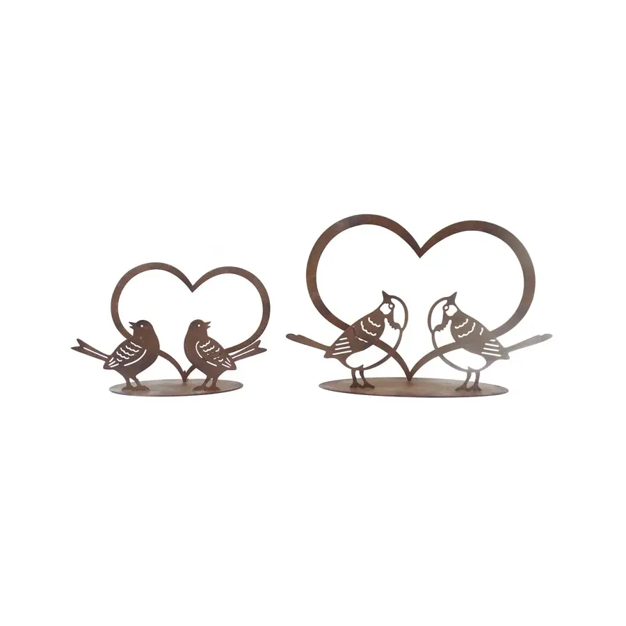 Willow & Silk Set of 2 20cm/15cm Lovebirds In Heart Table Decor Rust