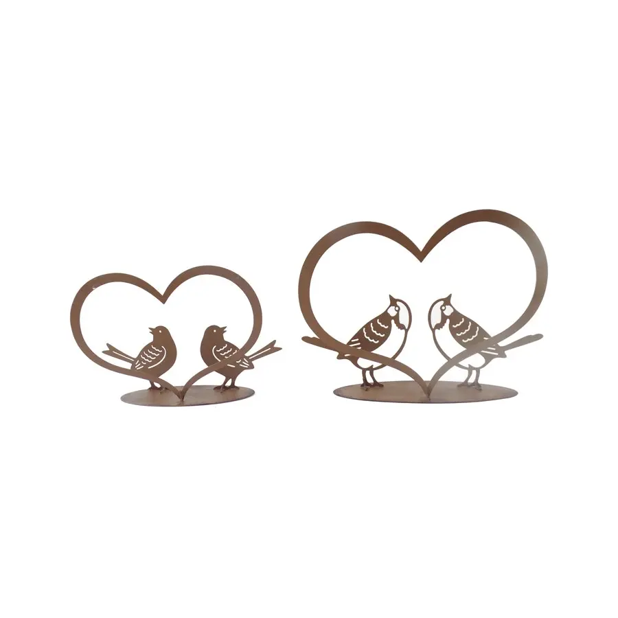 Willow & Silk Set of 2 20cm/15cm Lovebirds In Heart Table Decor Rust