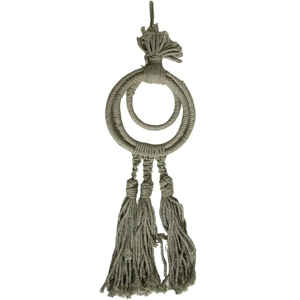 Willow & Silk 43cm Hanging 3 Ring Cotton Taupe Tassel Room Decor