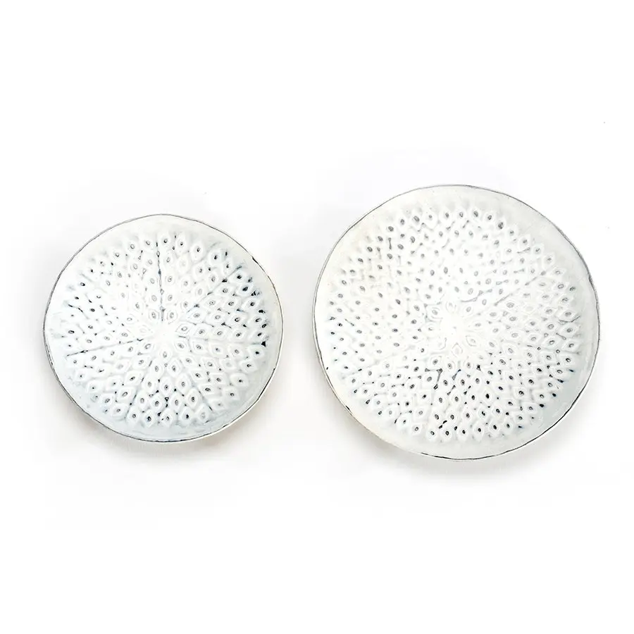 Willow & Silk Nested 15cm/12.5cm Set of 2 White Pressed Candle Plate Bowls