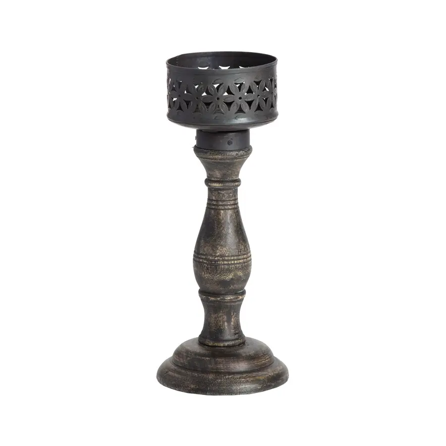 Willow & Silk Handmade Vintage Black 27cm Baroque Pillar Candle Holder