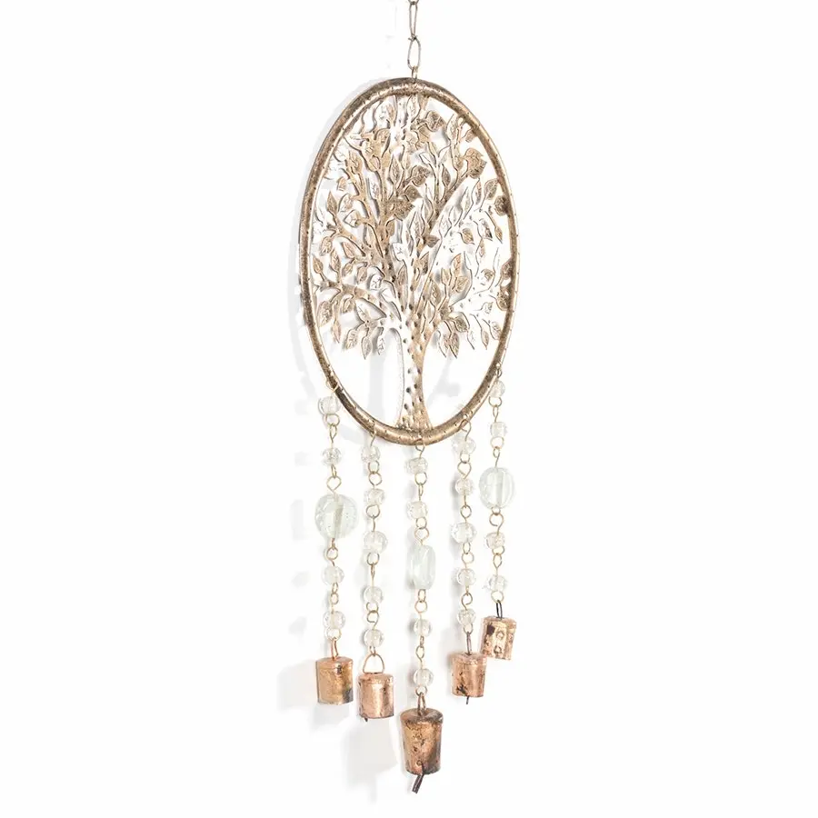 Willow & Silk Handmade Metal 64cm Tree of Life w/ Beads & Bells Wind Chimes