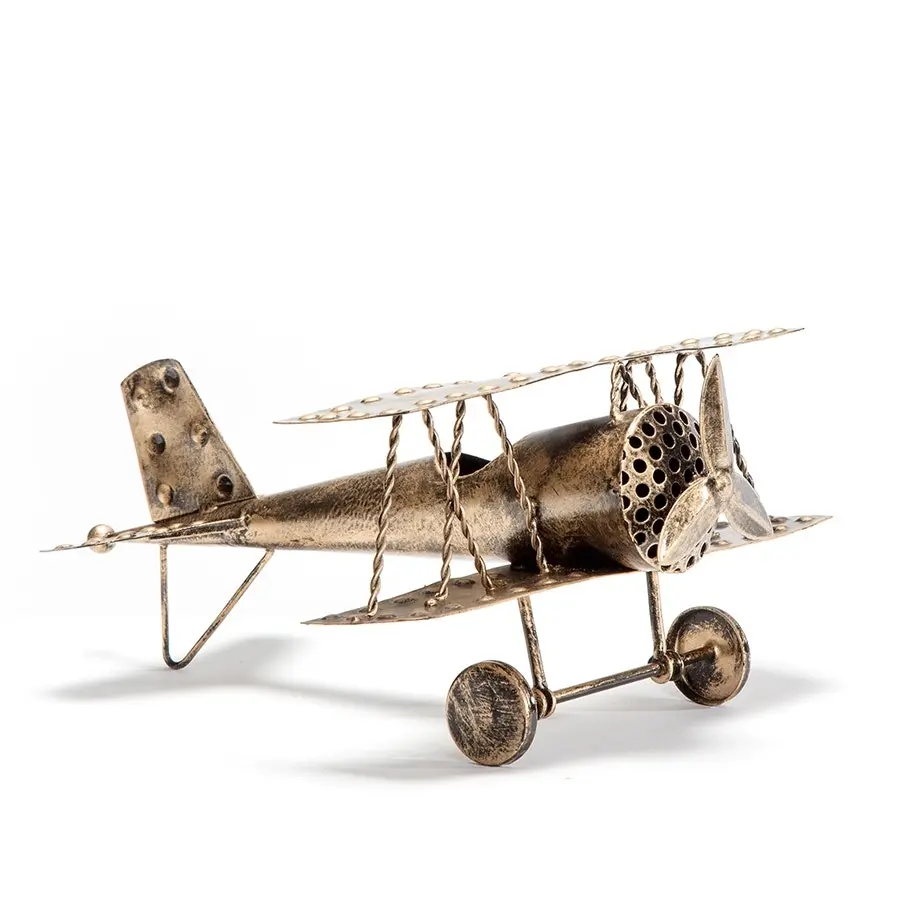 Willow & Silk Metal 28cm Antique Gold Aeroplane Tabletop Ornament