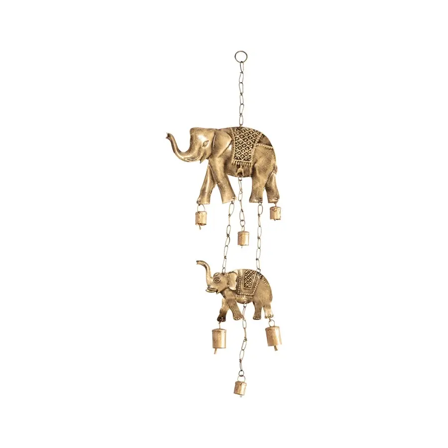 Willow & Silk Handmade Hanging Metal 72cm Golden Elephants Door Chime