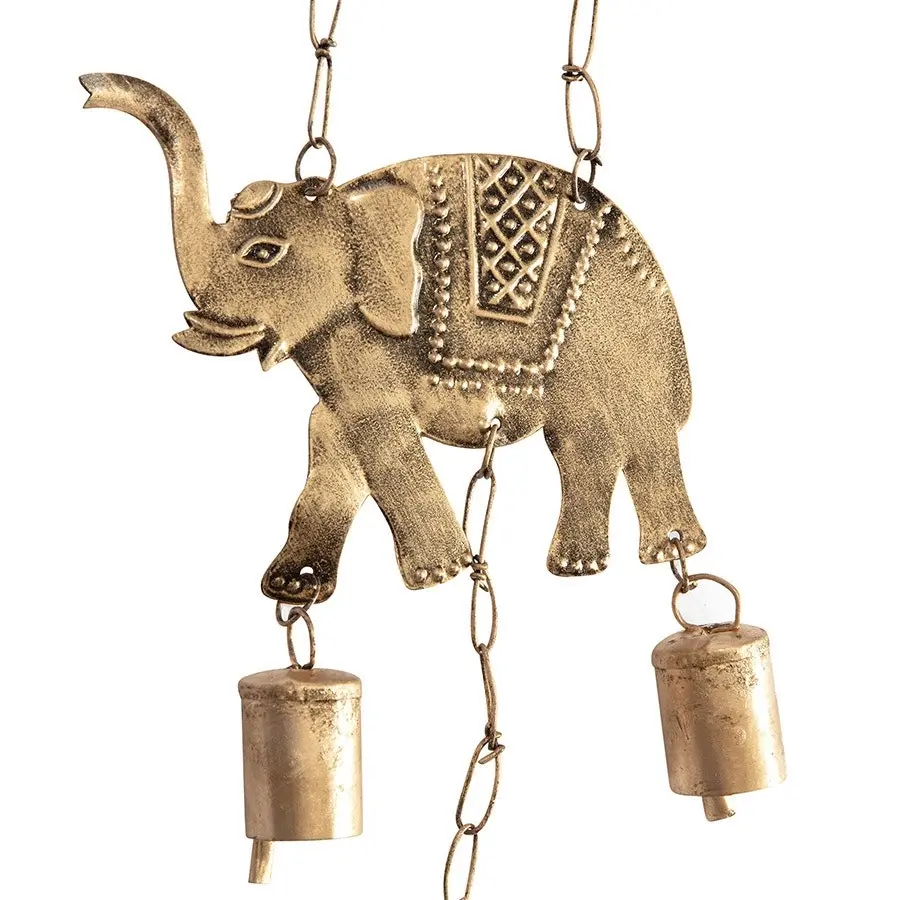 Willow & Silk Handmade Hanging Metal 72cm Golden Elephants Door Chime