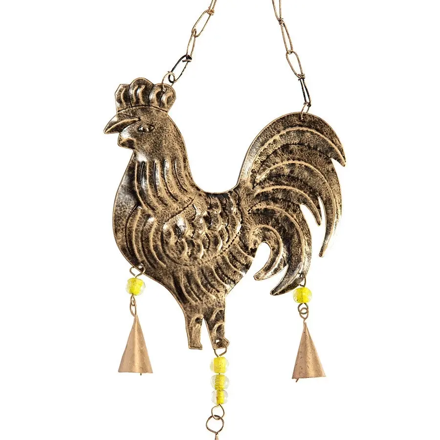 Willow & Silk Hanging 40cm Golden Metal Rooster Wind/Door Chime