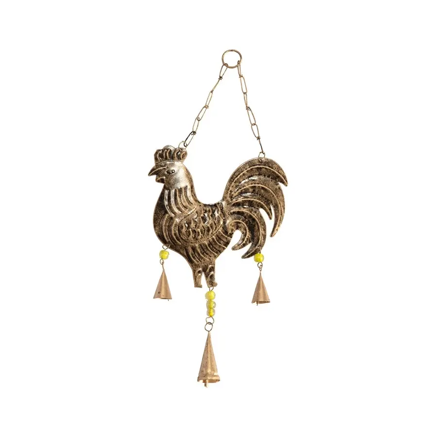 Willow & Silk Hanging 40cm Golden Metal Rooster Wind/Door Chime