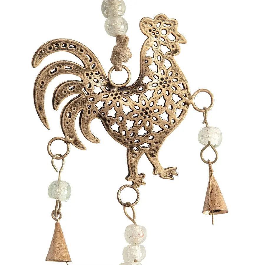 Willow & Silk Hanging 80cm 3 Roosters w/ Bell Golden Door Chime