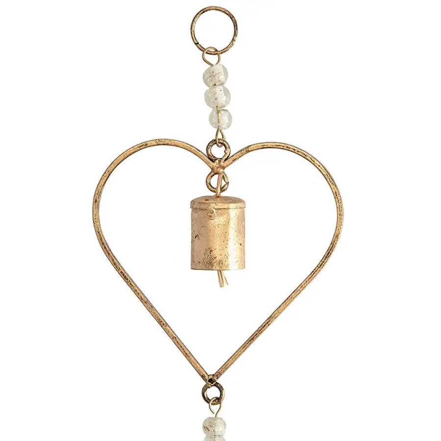 Willow & Silk Handmade Hanging 56cm Distressed Gold 3 Hearts Door Chime