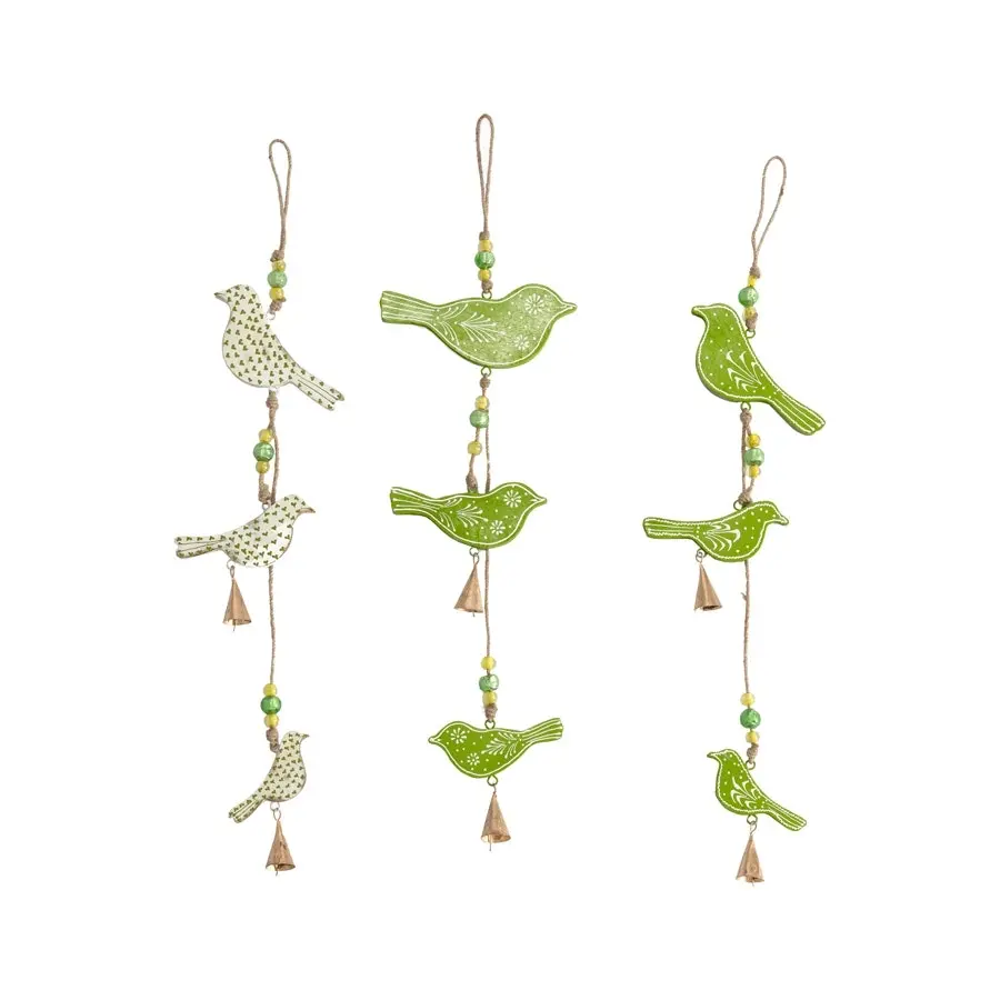 Willow & Silk Hanging 65cm Set of 3 Wooden/Metal Bird Trio Bells