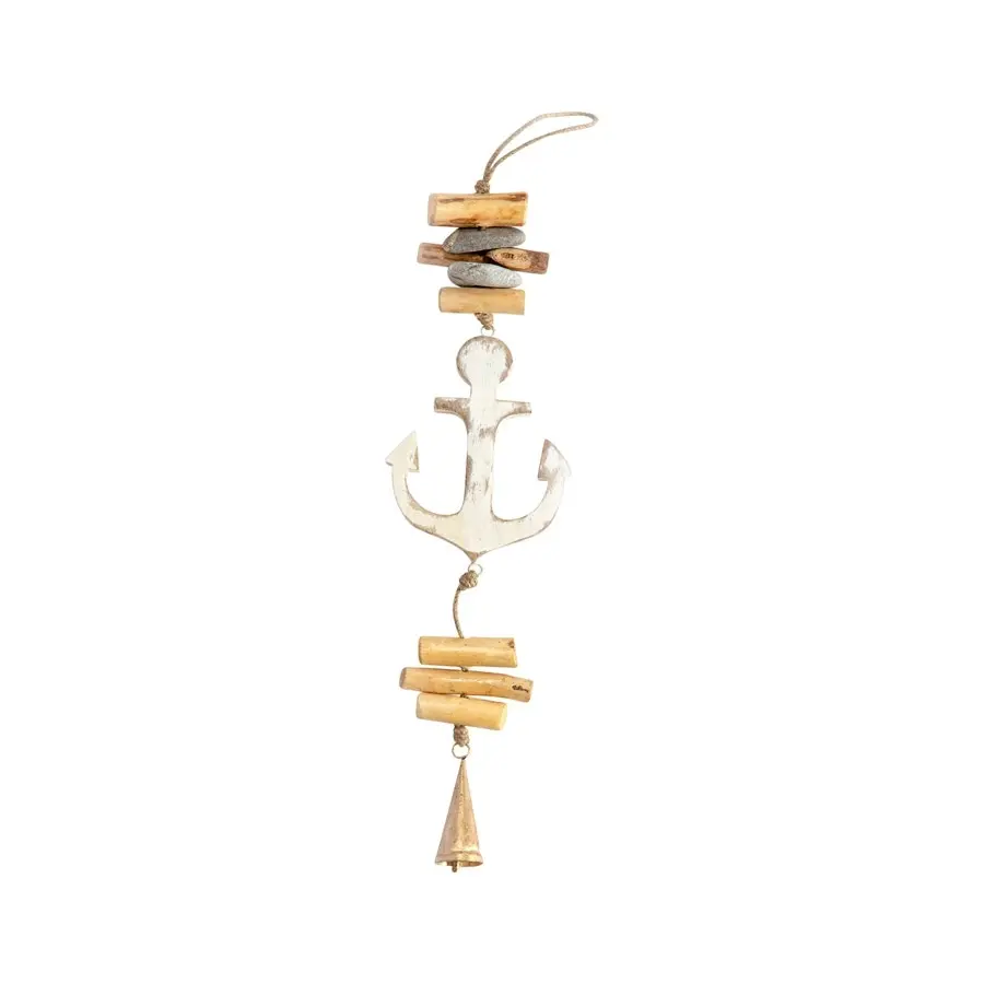 Willow & Silk Wooden 52cm Nautical String Anchor Bell Hanging Decor