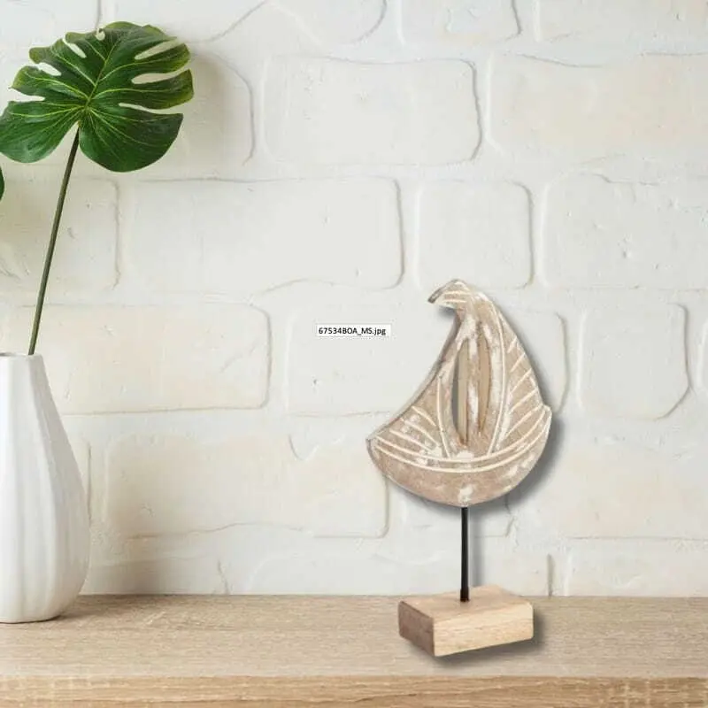 Willow & Silk Wooden 23cm Nautical Sailboat Natural Tabletop Ornament