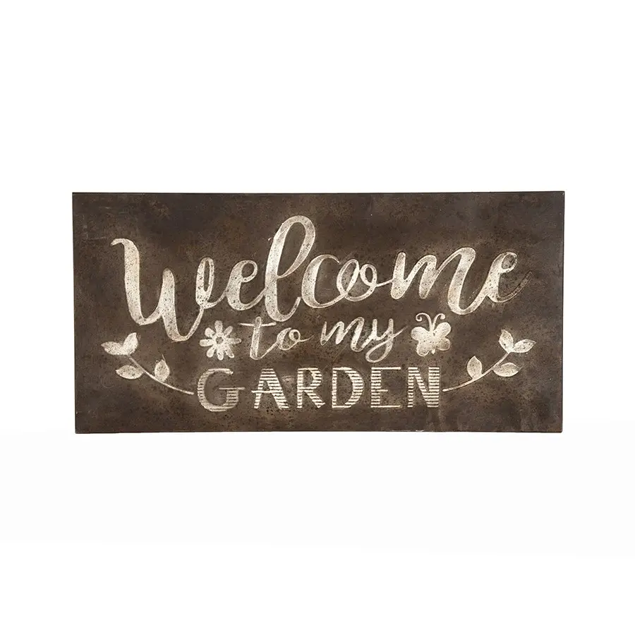 Willow & Silk Rustic 61cm 'Welcome To My Garden' Plaque Sign Wall Art