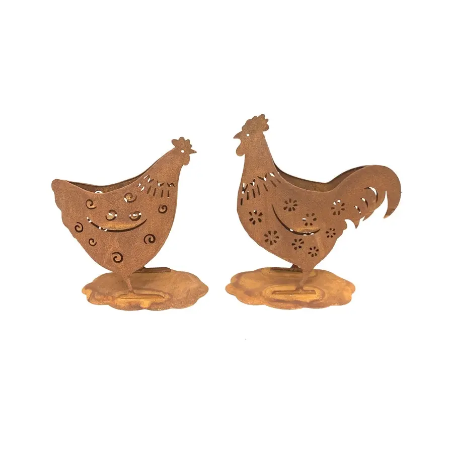 Willow & Silk Rustic Metal 26cm/22cm Set of 2 Chook Garden Pot/Planters