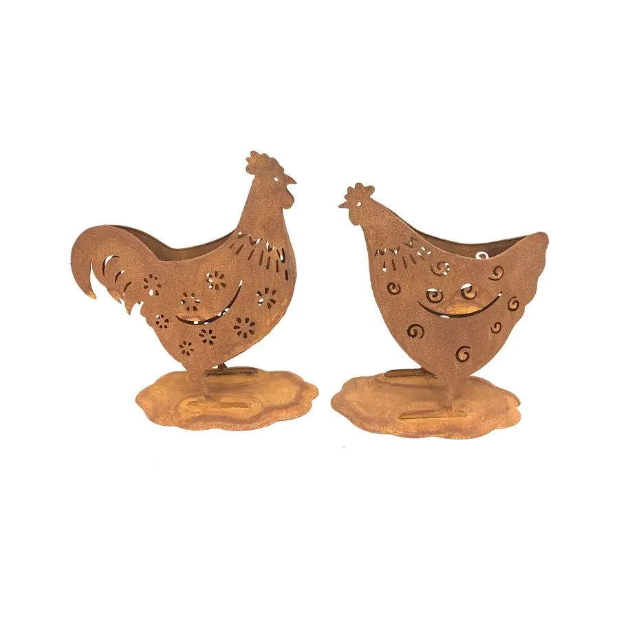 Willow & Silk Rustic Metal 26cm/22cm Set of 2 Chook Garden Pot/Planters