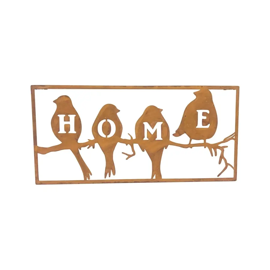 Willow & Silk Laser-Cut Metal 60cm 4 Birds 'Home' Plaque Sign Wall Art