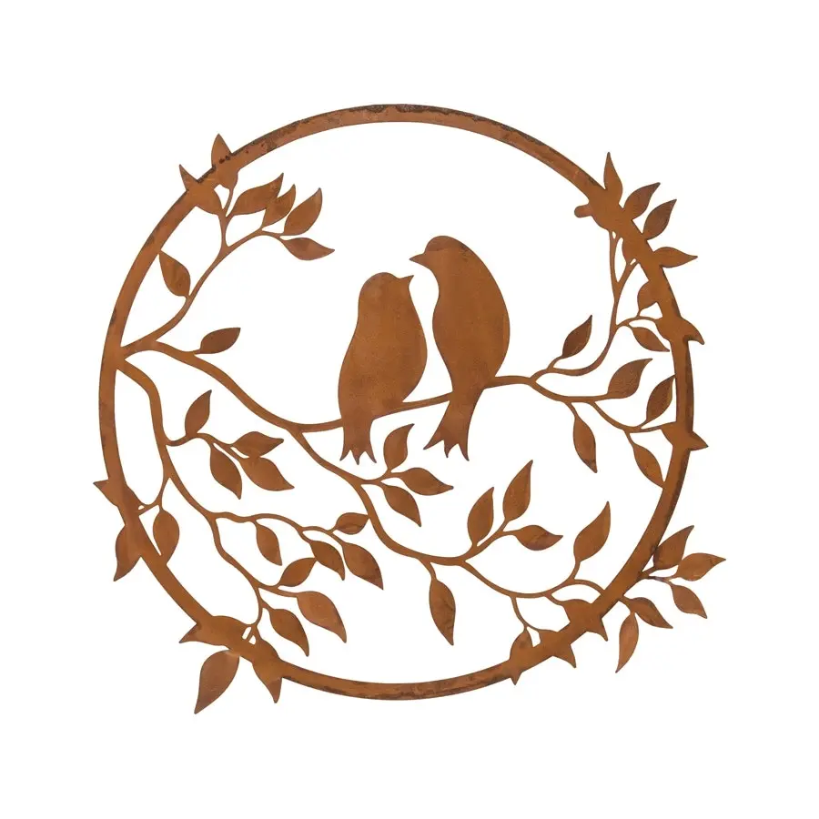 Willow & Silk Laser Cut 60cm Rusty Metal 'Love Birds/Nature' Round Wall Art