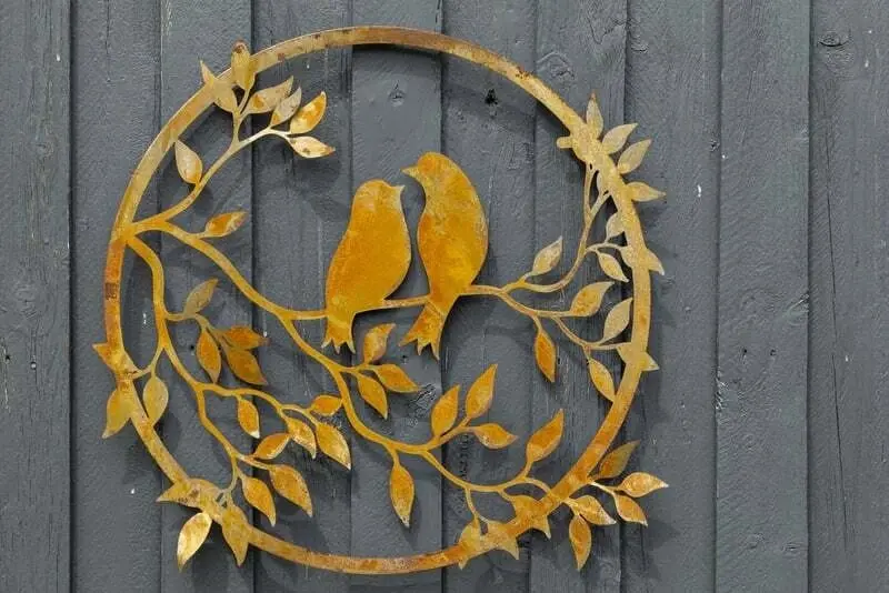 Willow & Silk Laser Cut 60cm Rusty Metal 'Love Birds/Nature' Round Wall Art