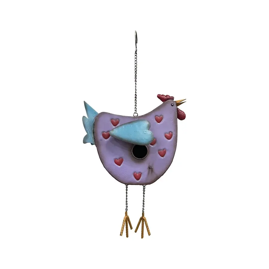 Willow & Silk Metal 52cm Hanging Garden Chook w/ Hearts Bird House