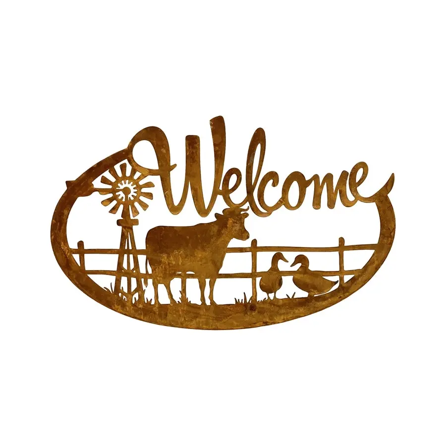 Willow & Silk Metal 60cm Rustic Farmhouse 'Welcome' Plaque Sign Wall Art