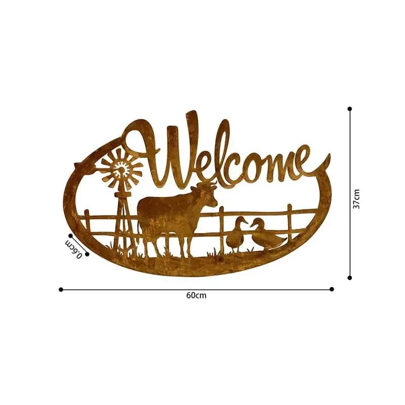 Willow & Silk Metal 60cm Rustic Farmhouse 'Welcome' Plaque Sign Wall Art