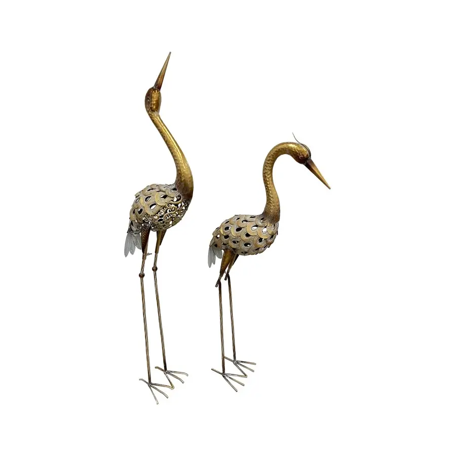 Willow & Silk Metal 114cm/92cm Set of 2 Garden Crane Figurine/Statue