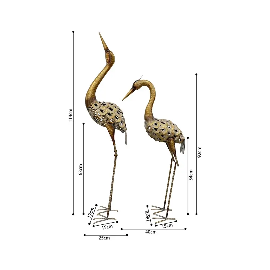 Willow & Silk Metal 114cm/92cm Set of 2 Garden Crane Figurine/Statue