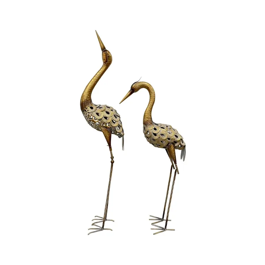 Willow & Silk Metal 114cm/92cm Set of 2 Garden Crane Figurine/Statue