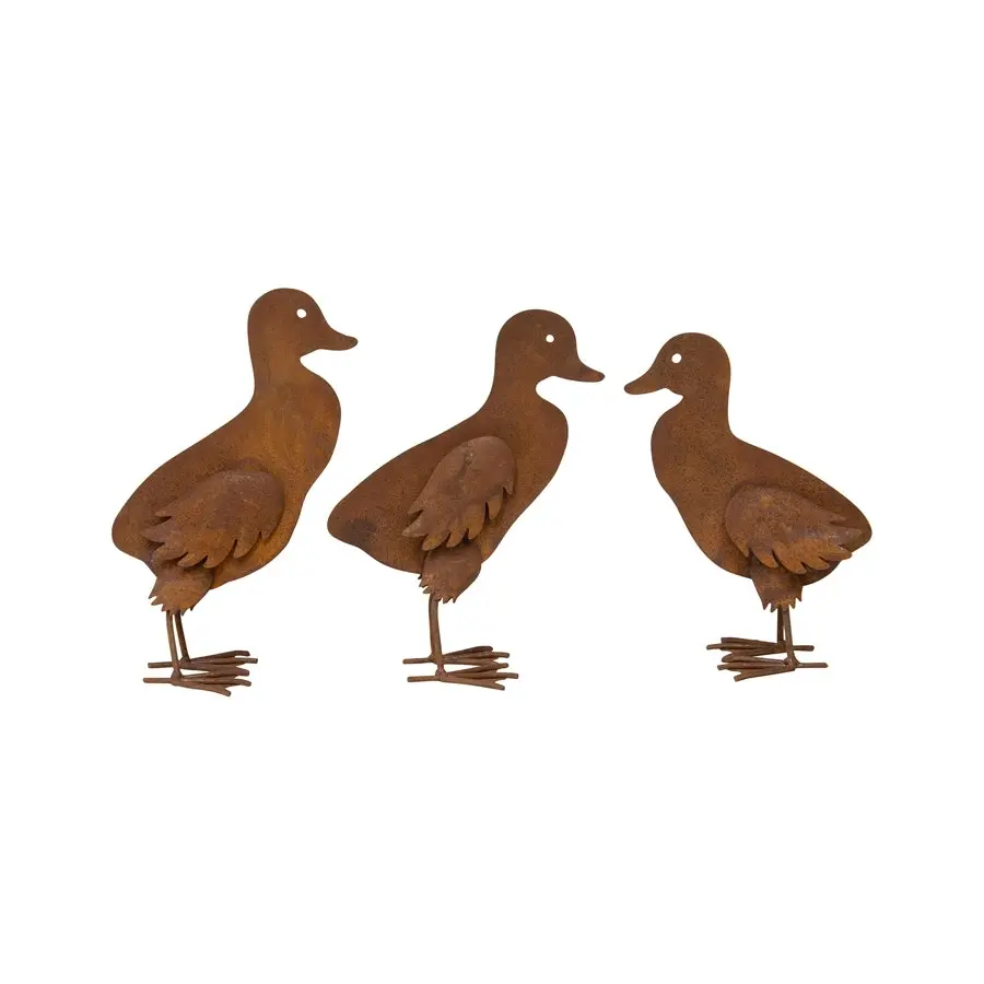 Willow & Silk Rustic Metal 22/21/20cm Baby Duck Garden Figurines Set of 3