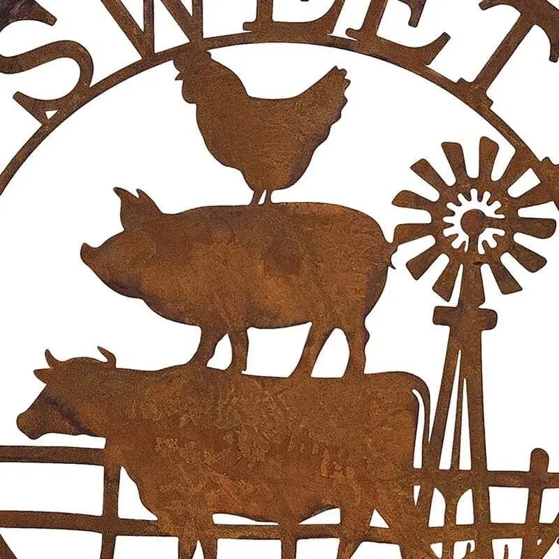 Willow & Silk Laser-Cut 60cm Rusty Metal 'Farm Sweet Farm' Round Wall Art