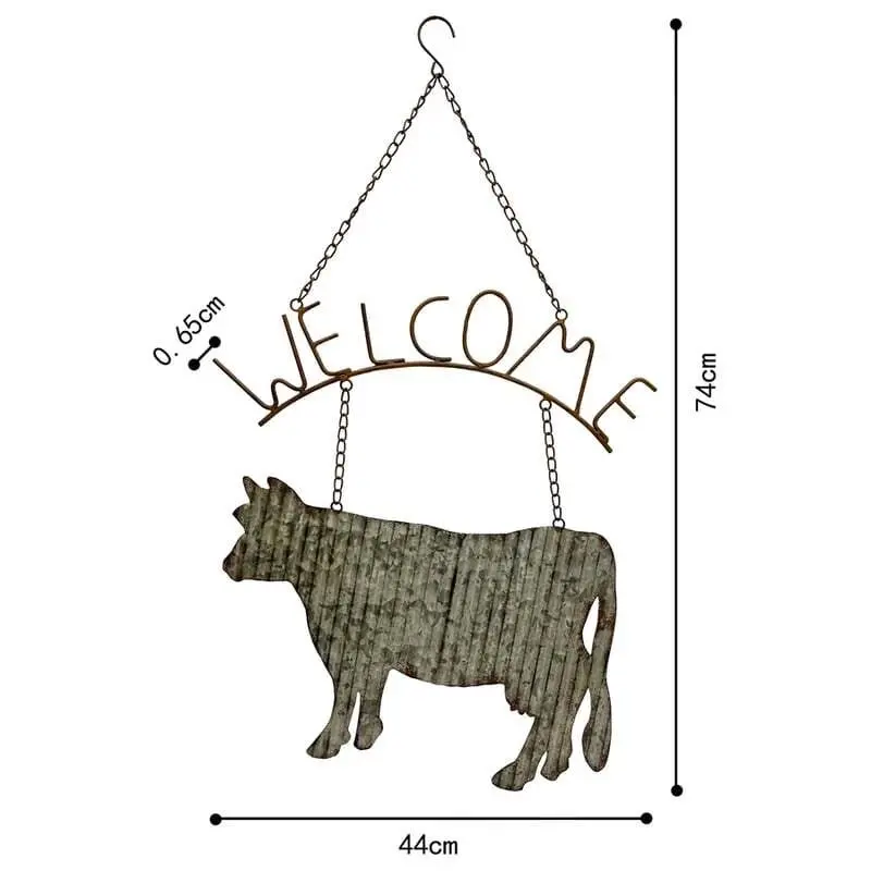 Willow & Silk Hanging 74cm Rustic Metal Cow 'Welcome' Plaque Sign Wall Art