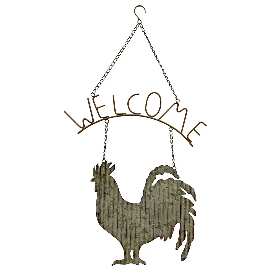 Willow & Silk Hanging 79cm Rustic Rooster Welcome Sign Wall Art