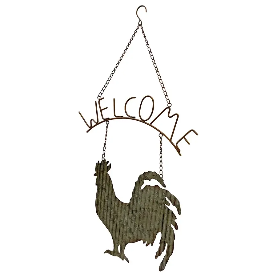 Willow & Silk Hanging 79cm Rustic Rooster Welcome Sign Wall Art