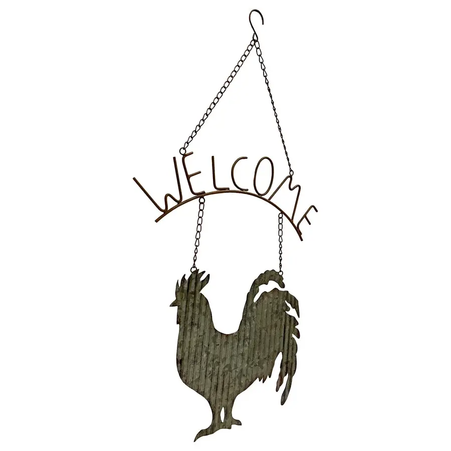 Willow & Silk Hanging 79cm Rustic Rooster Welcome Sign Wall Art