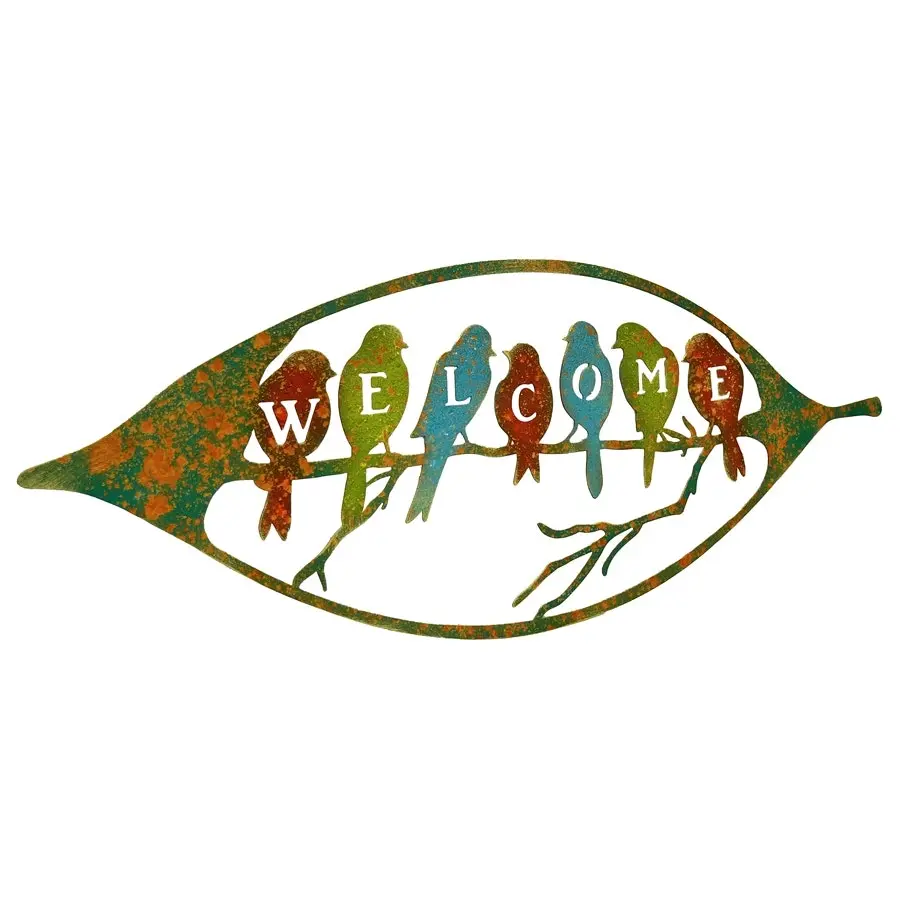 Willow & Silk Coloured Birds 'WELCOME' Sign Wall Art