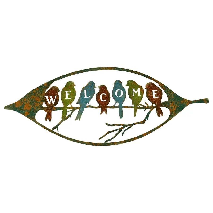 Willow & Silk Coloured Birds 'WELCOME' Sign Wall Art