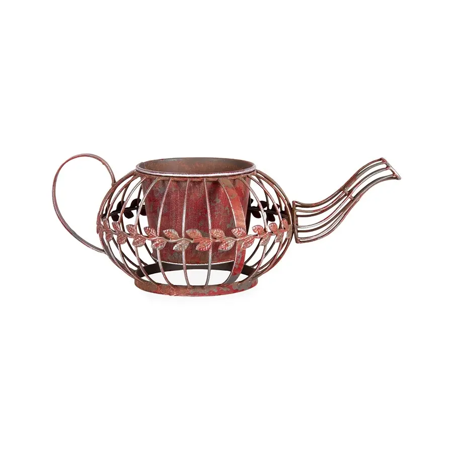 Willow & Silk Metal 36cm Antique Red Teapot/Kettle Garden Pot/Planter