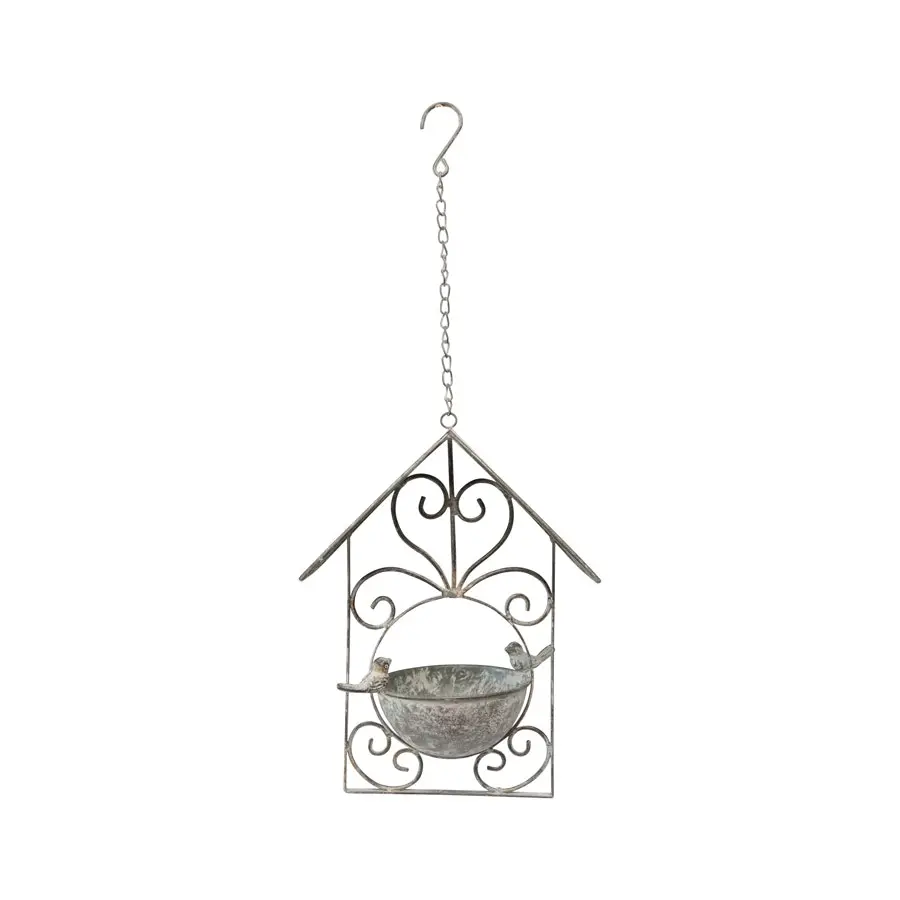 Willow & Silk Hanging Metal 61cm Bowl/Birds Grey Bird Feeder