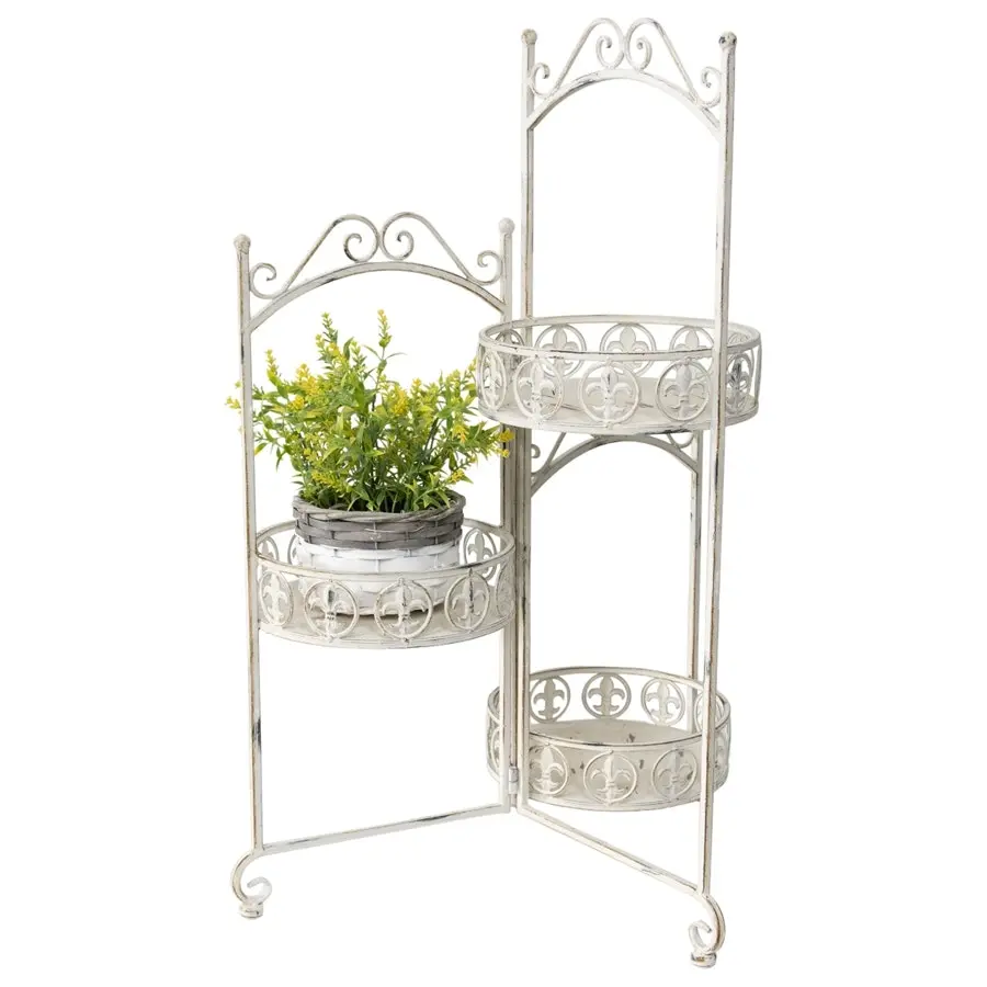 Willow & Silk Metal 76cm White Ornate 3-Tier Garden Pot/Planter Stand