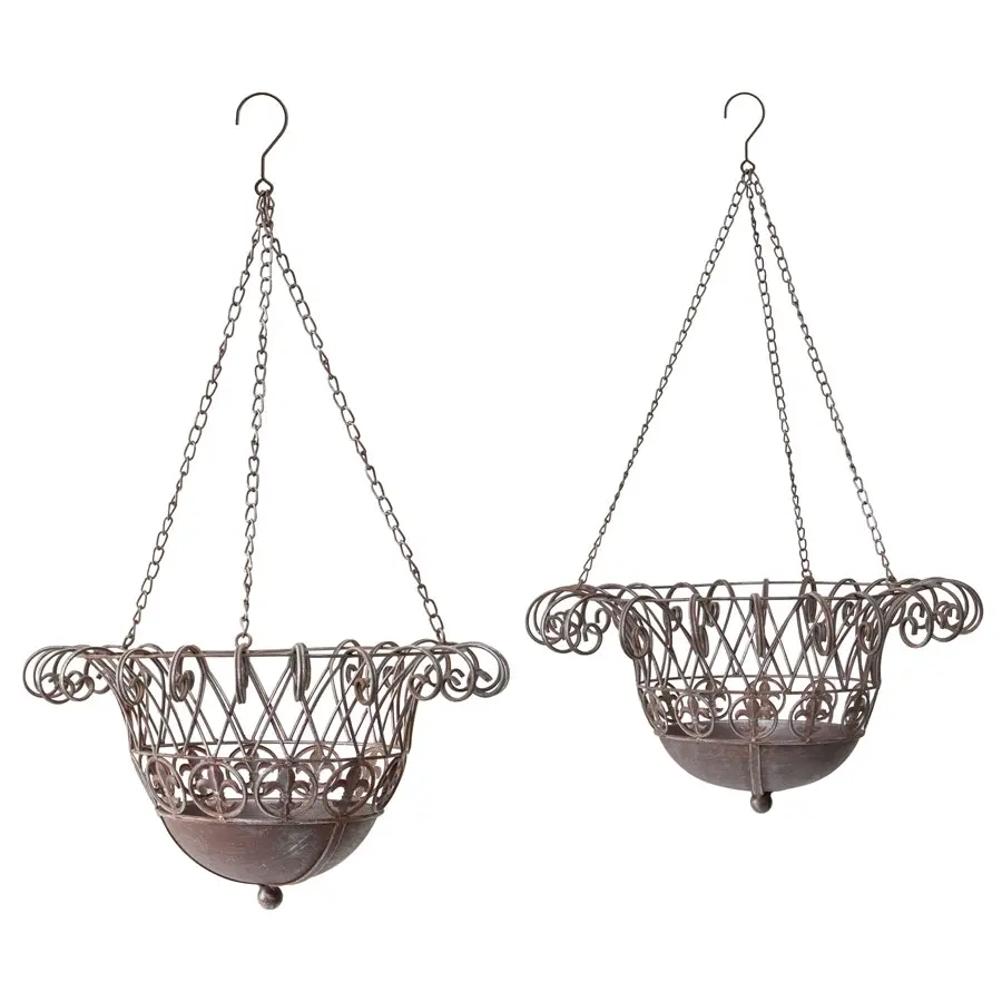 Willow & Silk Nested 78/66cm Set of 2 Red Hanging Metal Baskets Pot/Planter