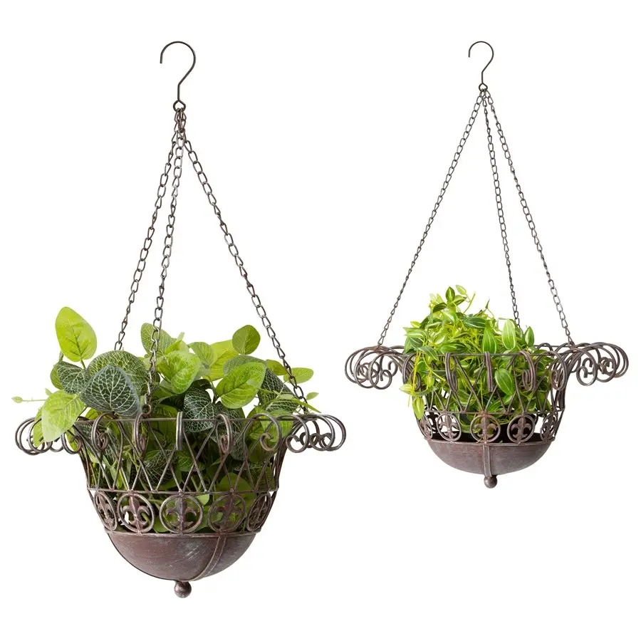 Willow & Silk Nested 78/66cm Set of 2 Red Hanging Metal Baskets Pot/Planter